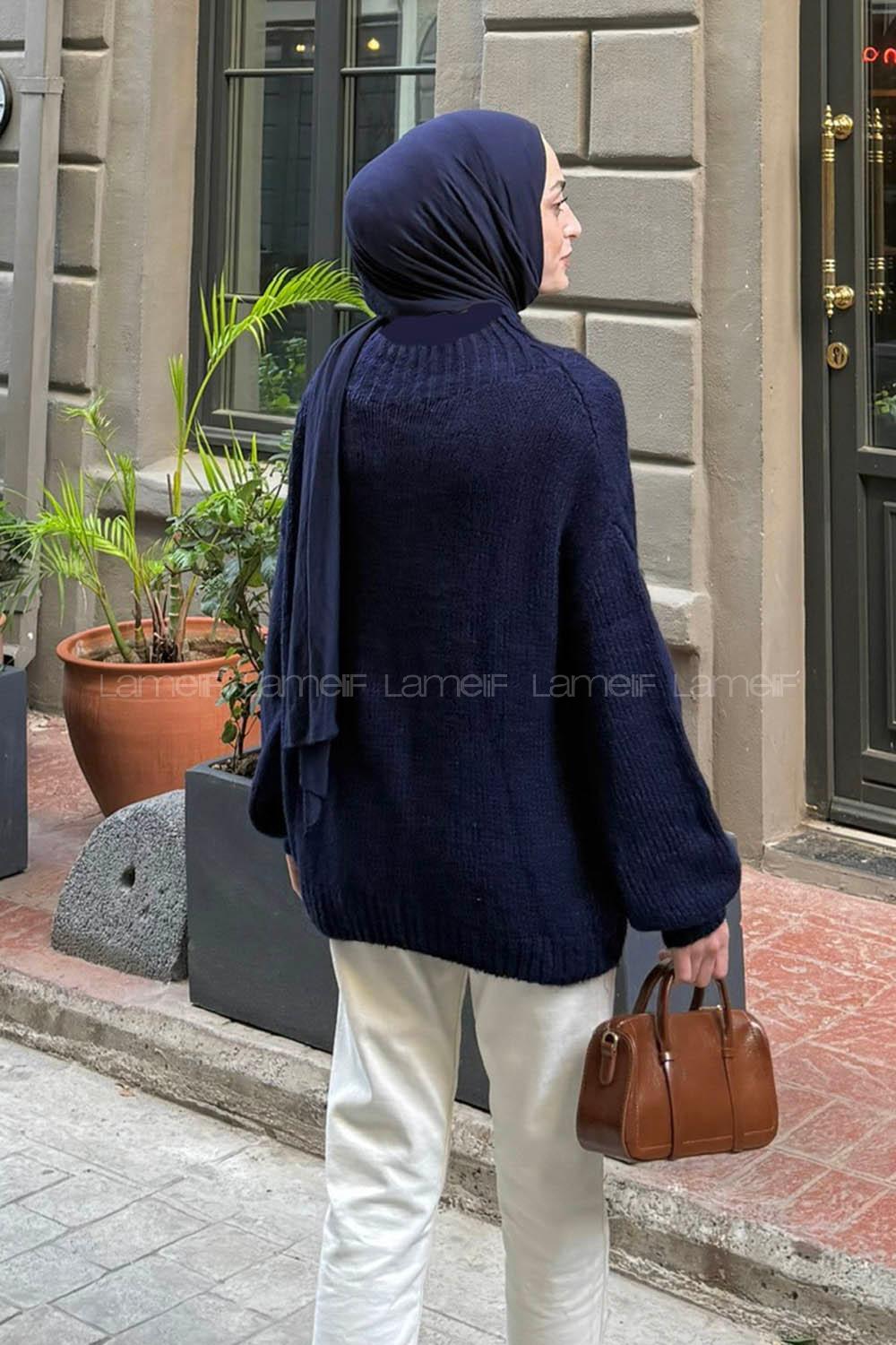 Navy Blue Neckband Long Arm Jumper