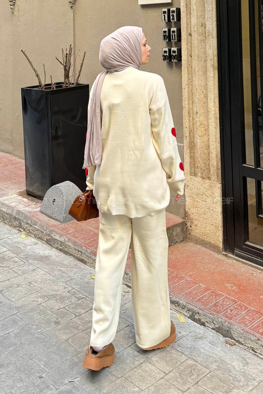 Lamelif Kalpli Pantolonlu Triko Takım Bej