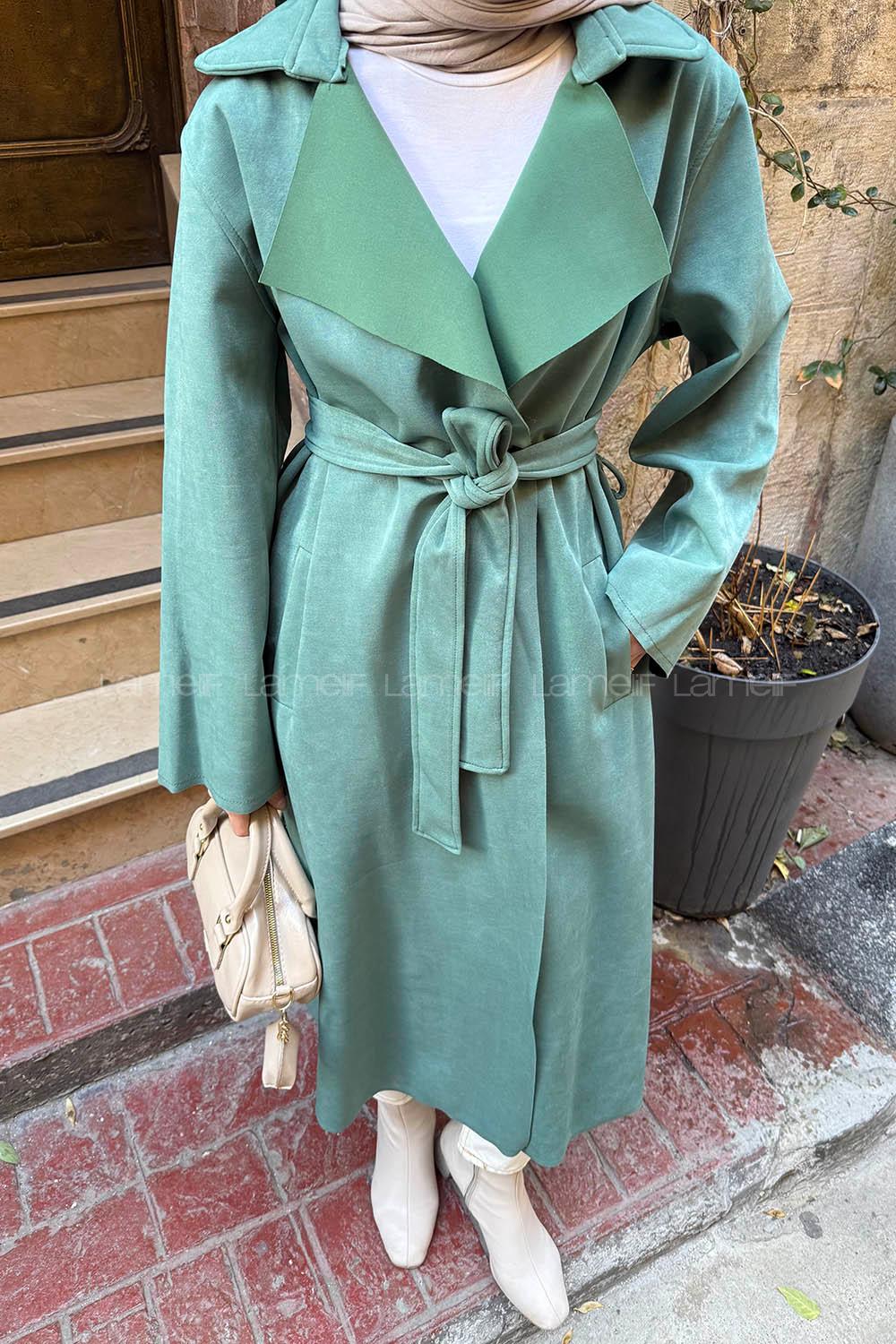 Lamelif Serbest Yaka Kaban Zümrüt Yeşili