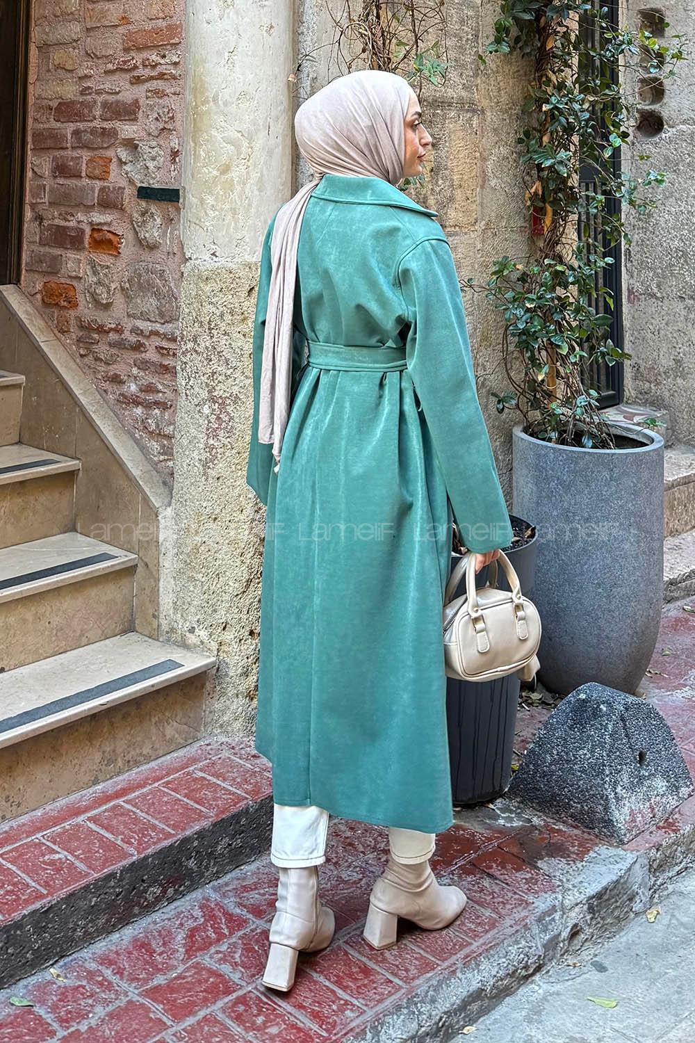 Lamelif Serbest Yaka Kaban Zümrüt Yeşili