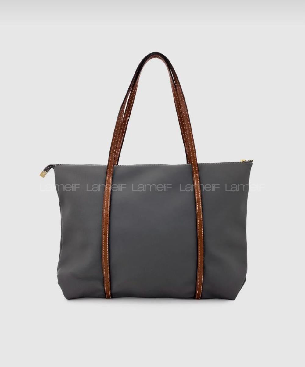 Lamelif Şeritli Shopper Kadın Omuz Çantası Gri