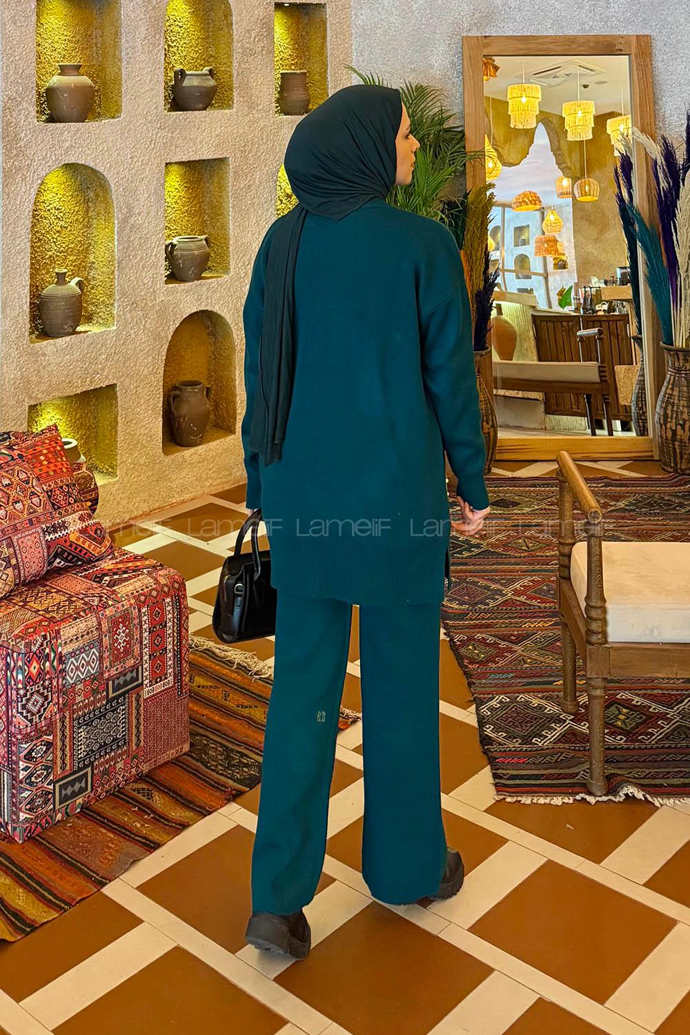 Lamelif İnci Detaylı Triko Takım Zümrüt