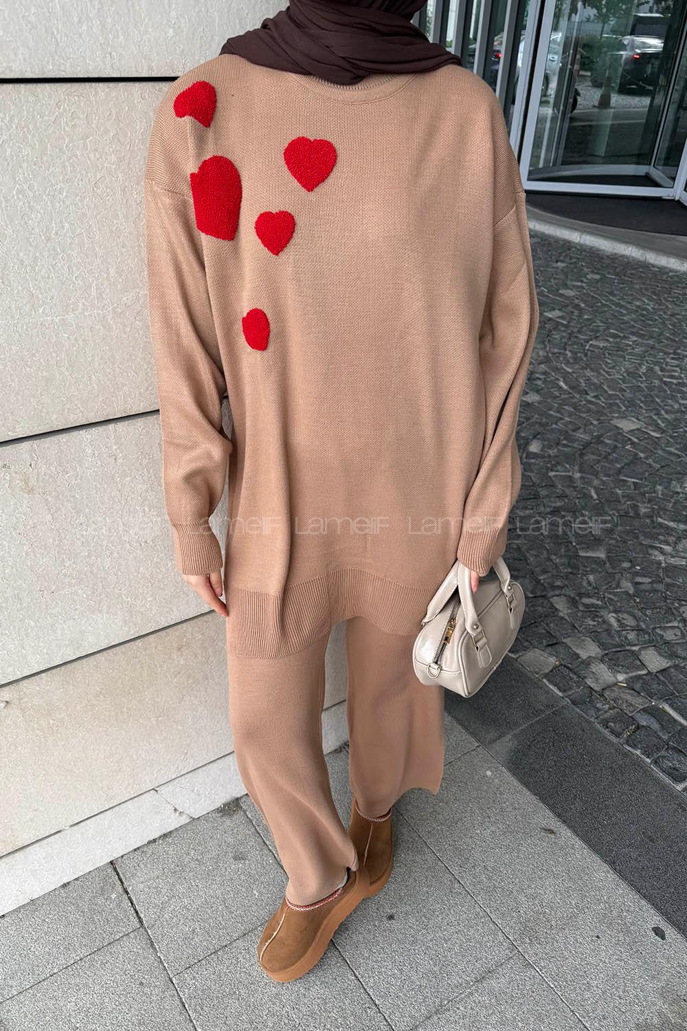 Lamelif Kalpli Triko Takım Camel