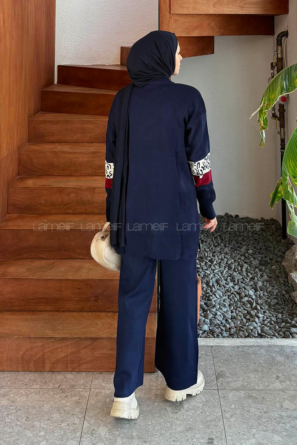 Lamelif Desenli Triko Takım Lacivert