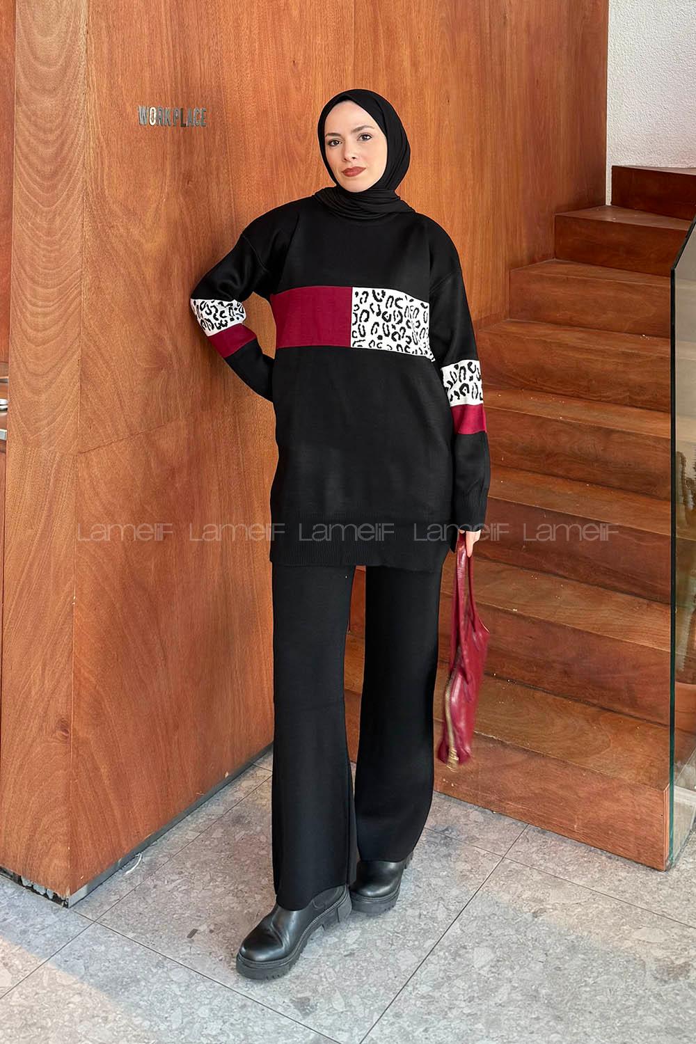 Lamelif Desenli Triko Takım Siyah