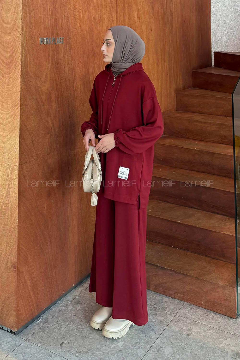 Lamelif Arma Detaylı İkili Takım Bordo