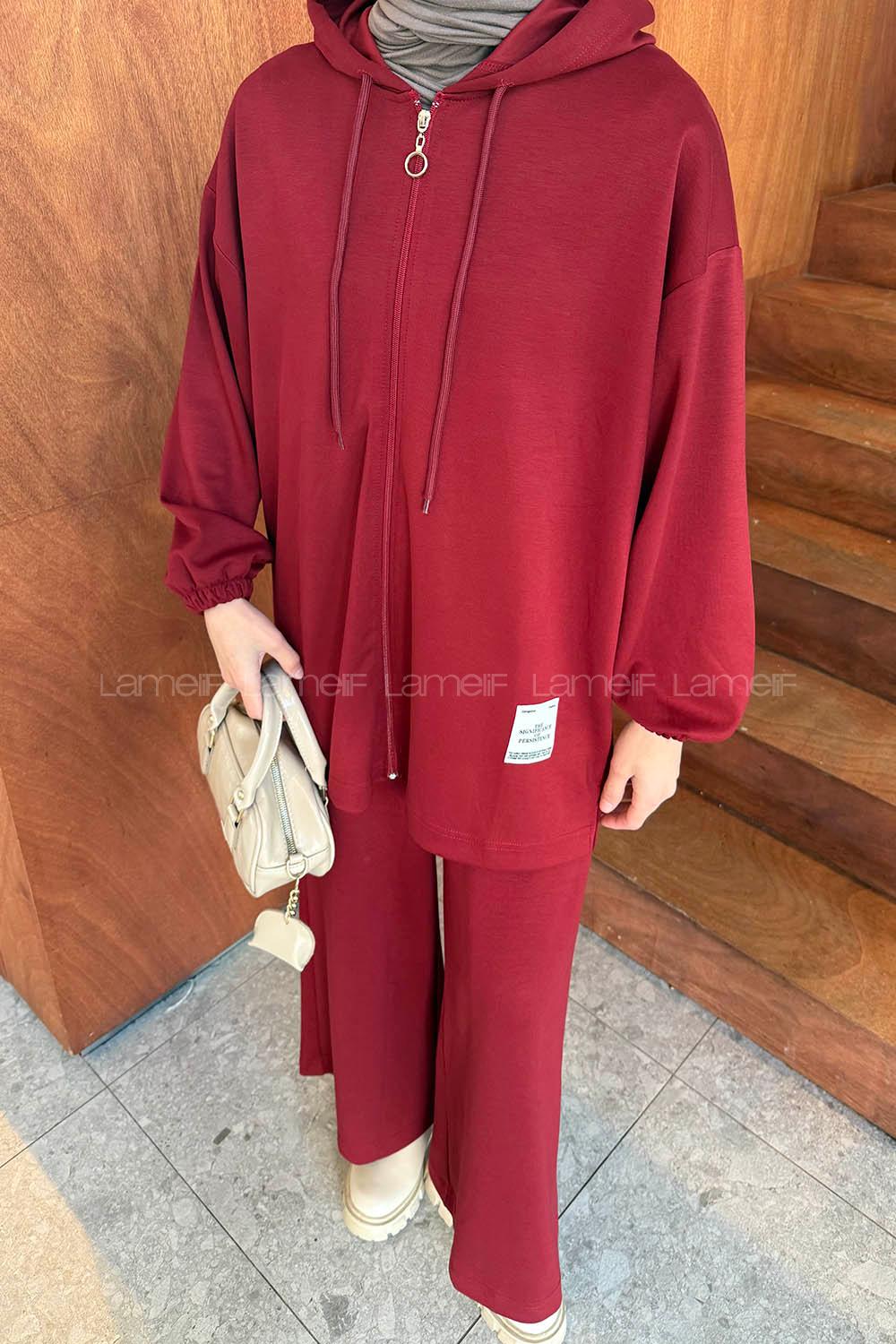 Lamelif Arma Detaylı İkili Takım Bordo