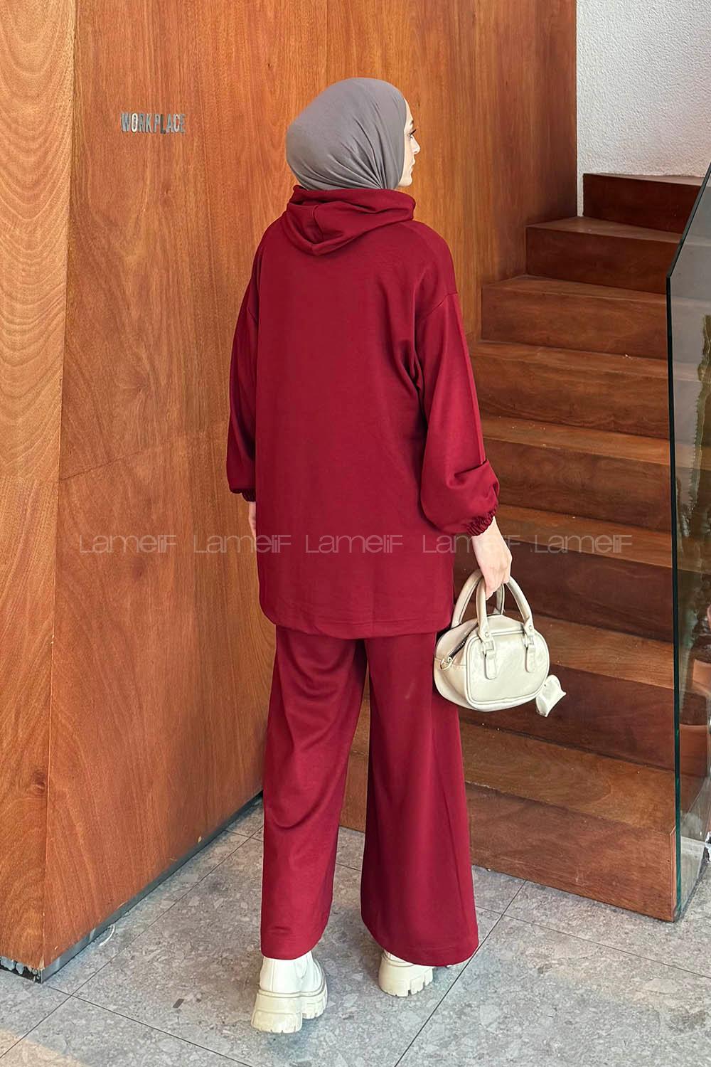 Lamelif Arma Detaylı İkili Takım Bordo