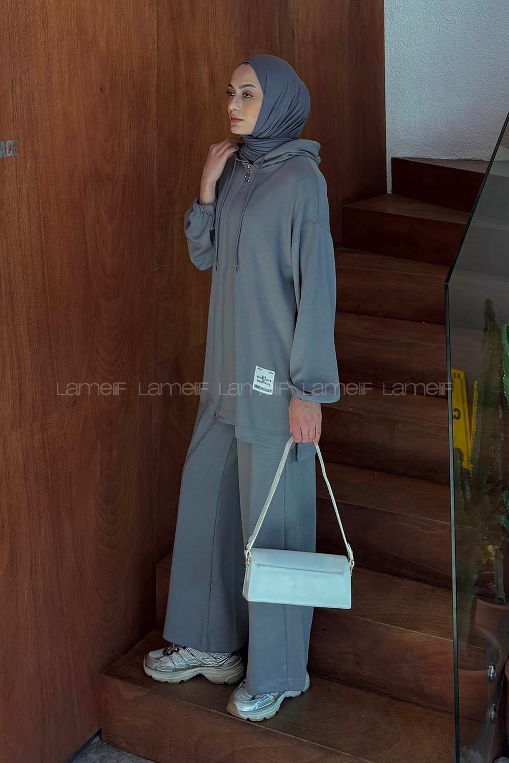 Lamelif Arma Detaylı İkili Takım Gri