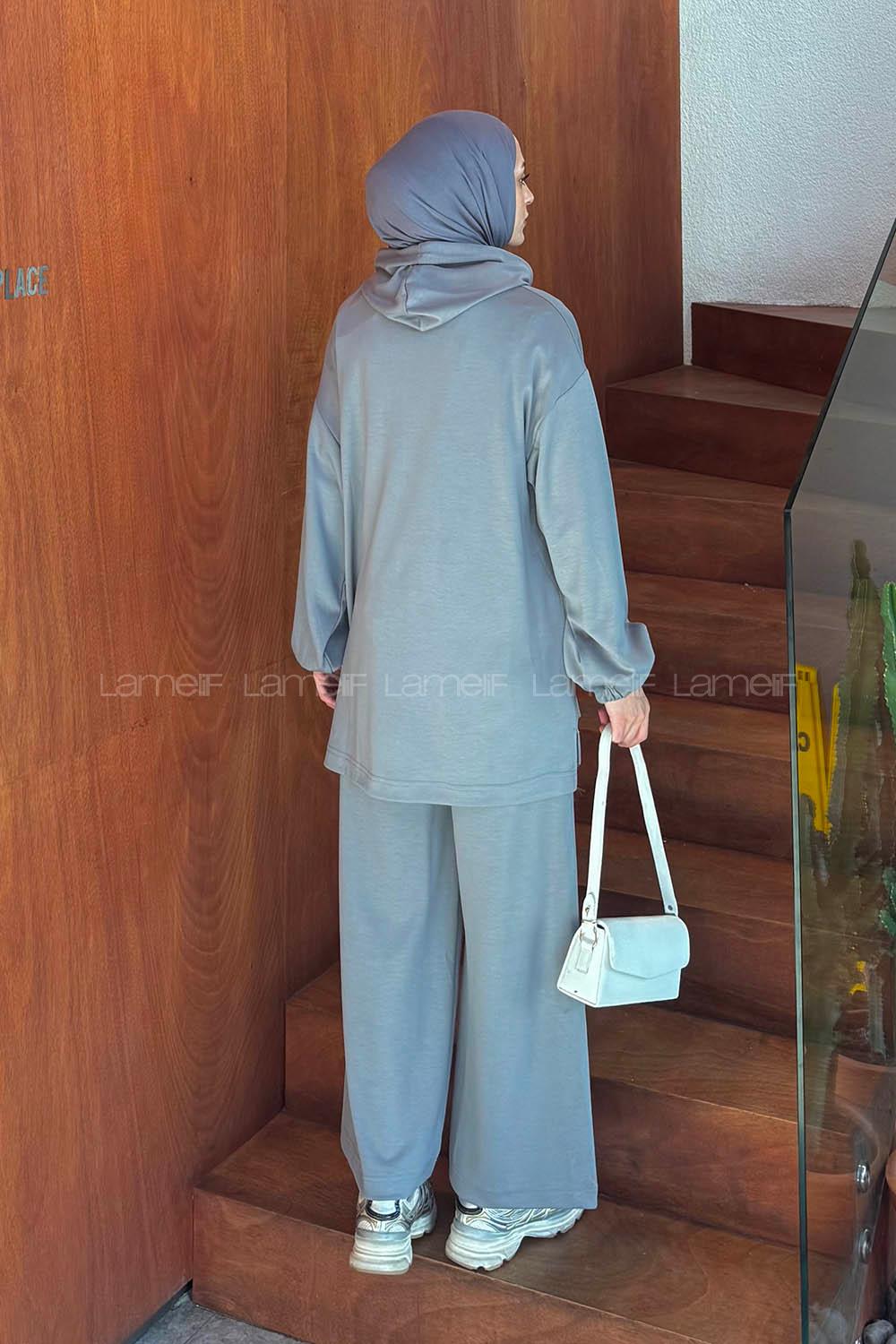 Lamelif Arma Detaylı İkili Takım Gri