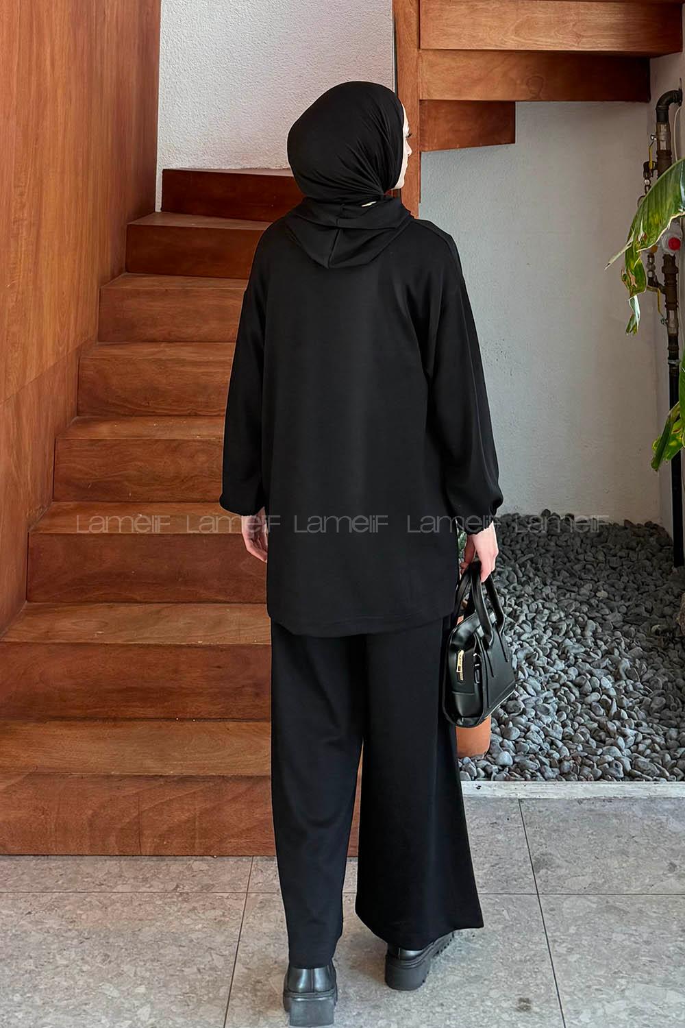 Lamelif Arma Detaylı İkili Takım Siyah