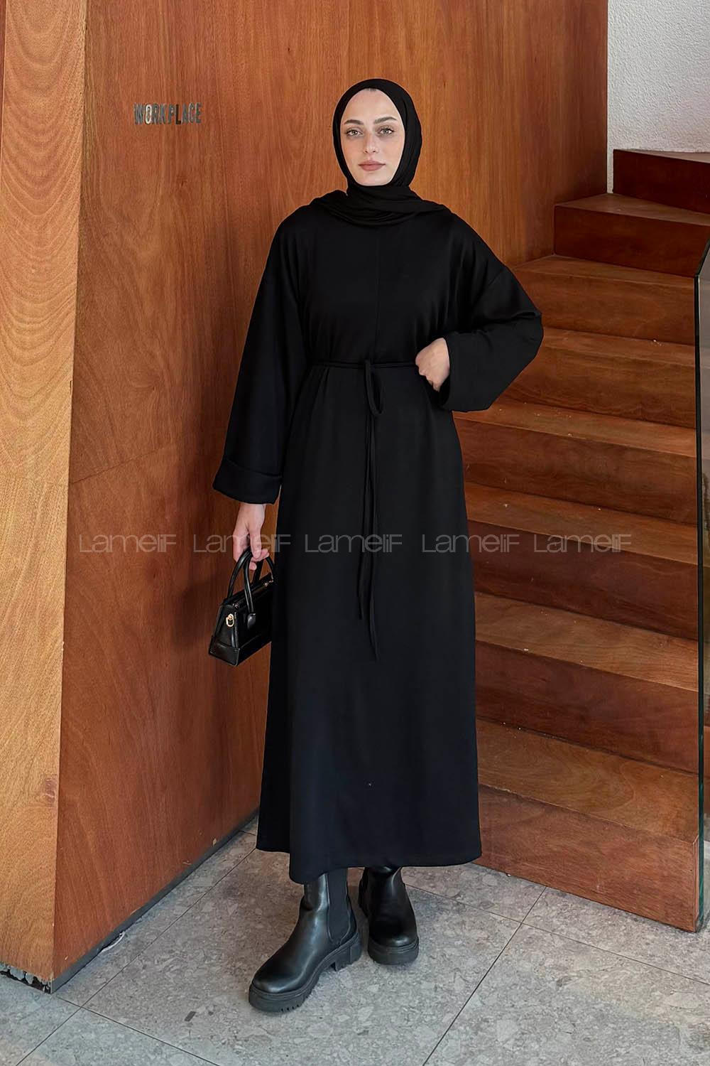 Lamelif Bağlama Detaylı Elbise Siyah