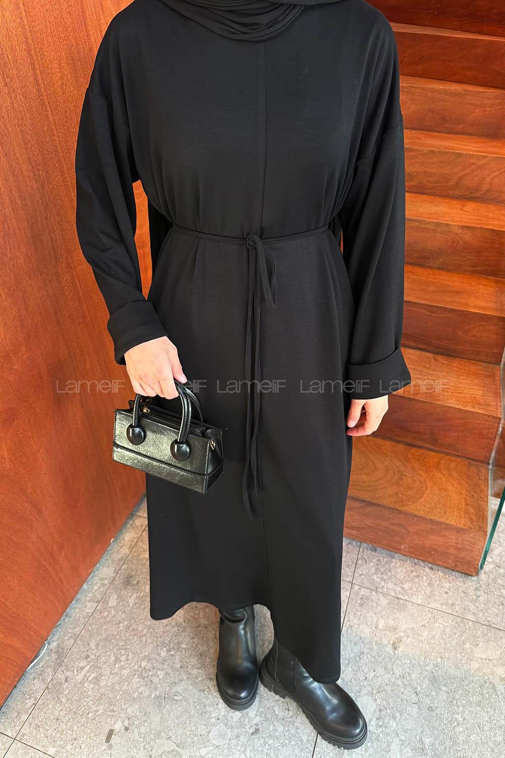 Lamelif Bağlama Detaylı Elbise Siyah