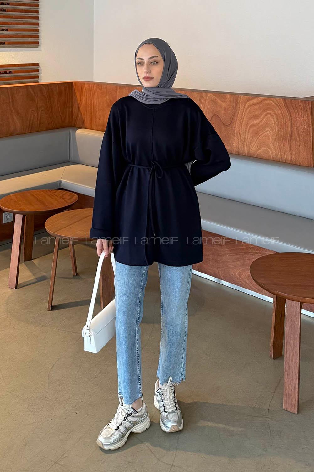 Lamelif Bağlama Detaylı Sweat Lacivert