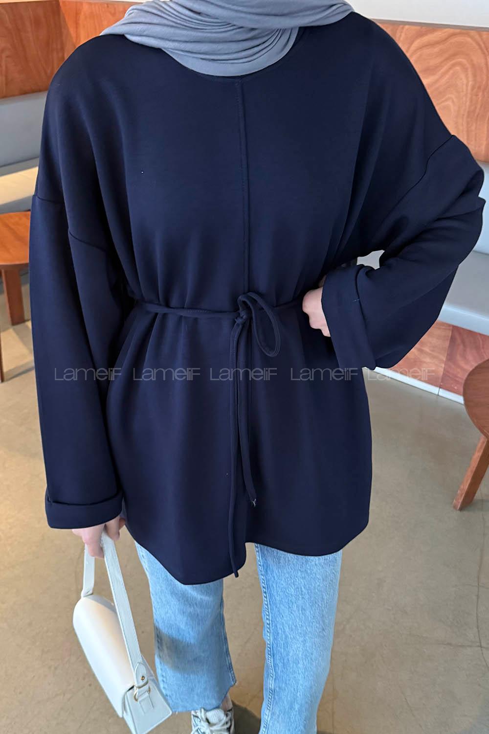 Lamelif Bağlama Detaylı Sweat Lacivert