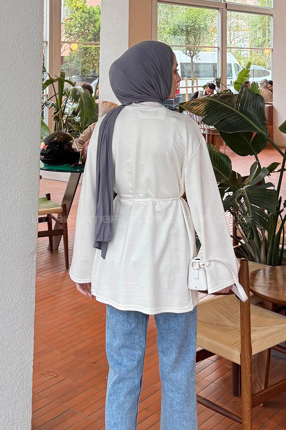 Lamelif Bağlama Detaylı Sweat Beyaz