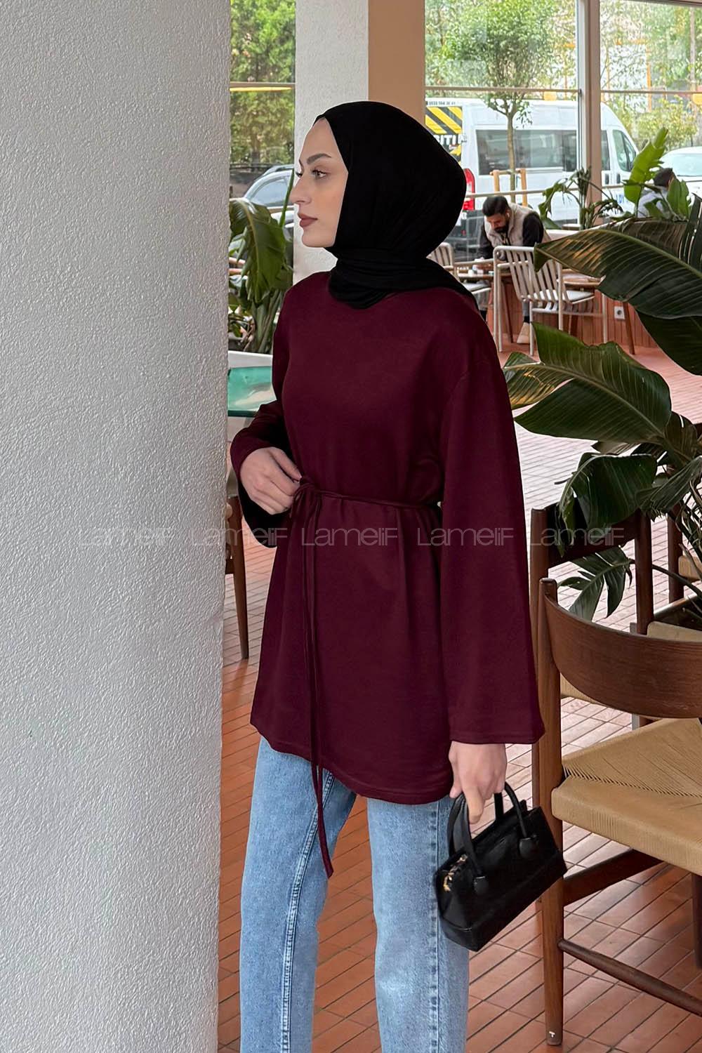 Lamelif Bağlama Detaylı Sweat Bordo