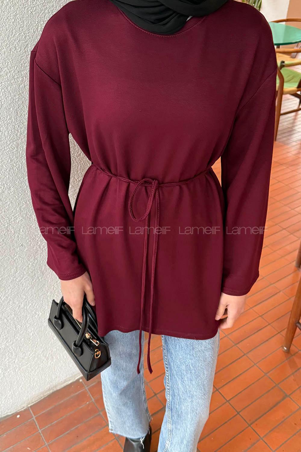 Lamelif Bağlama Detaylı Sweat Bordo