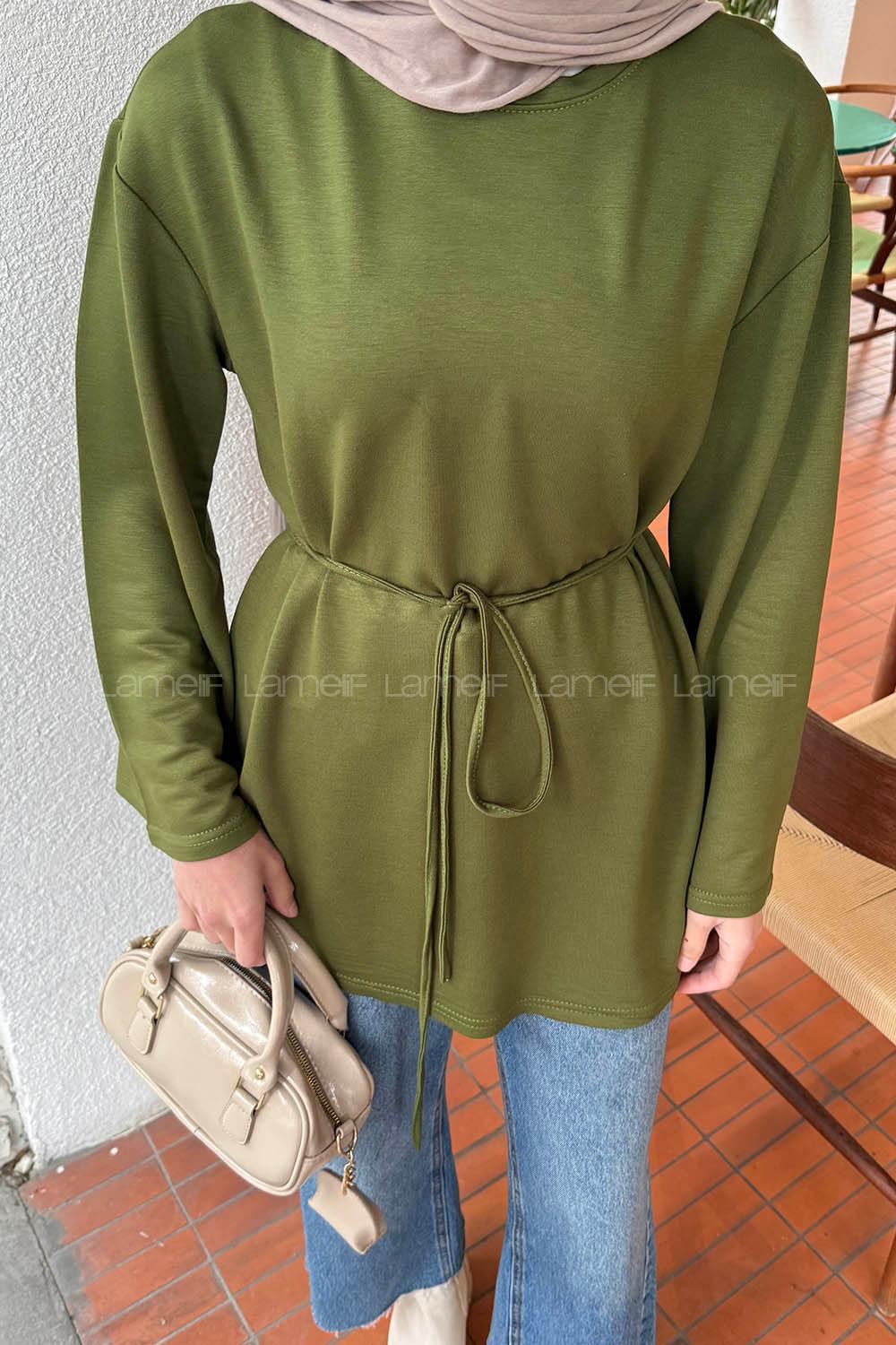 Lamelif Bağlama Detaylı Sweat Haki