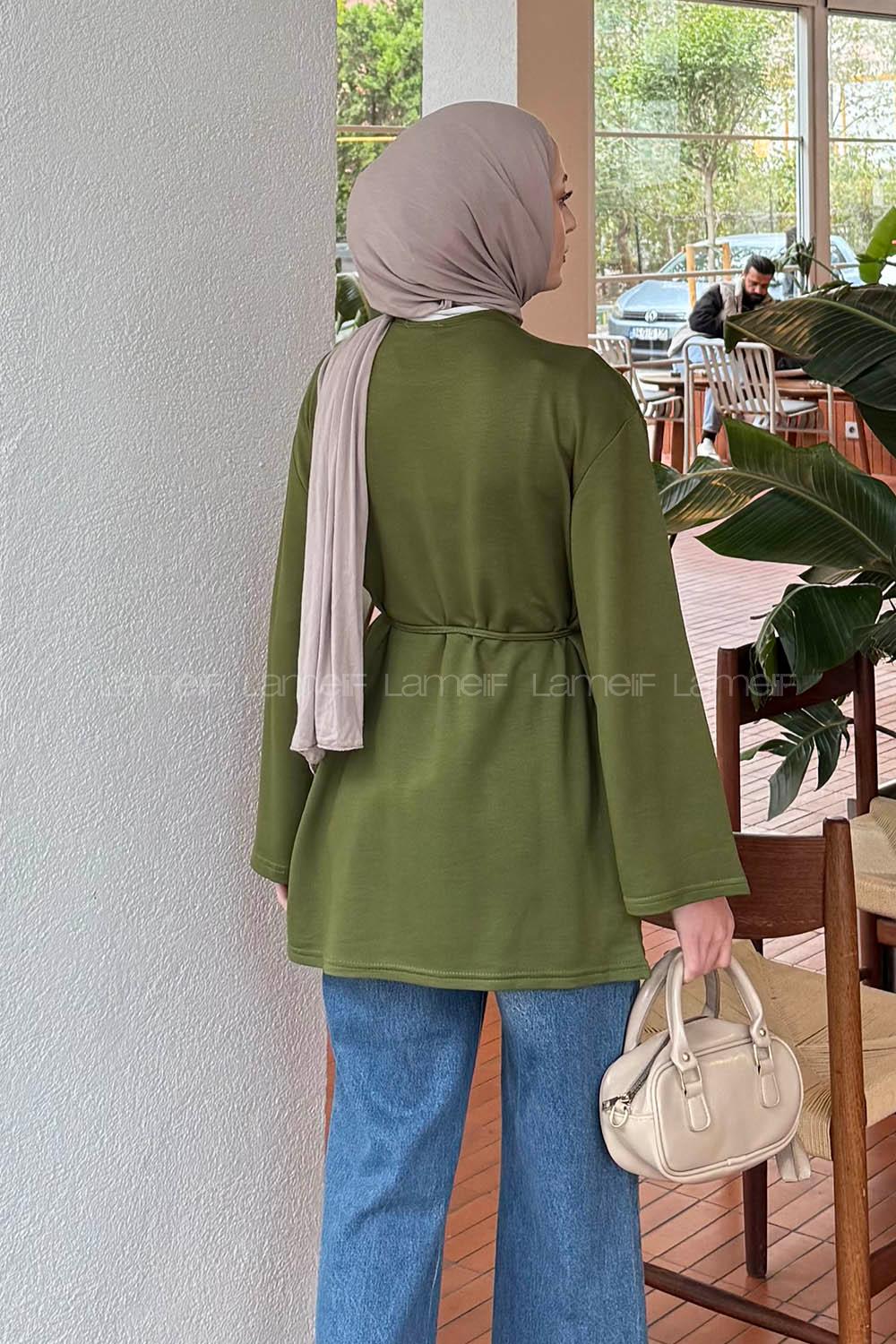 Lamelif Bağlama Detaylı Sweat Haki