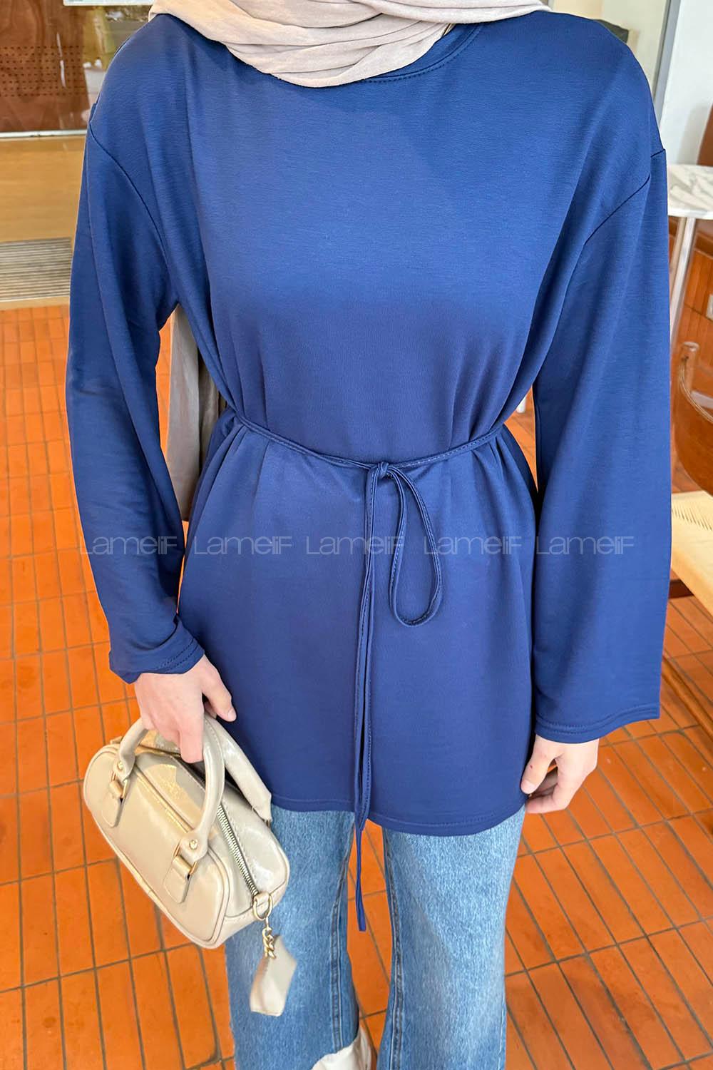 Navy Blue Crew Neck Cotton Tunic
