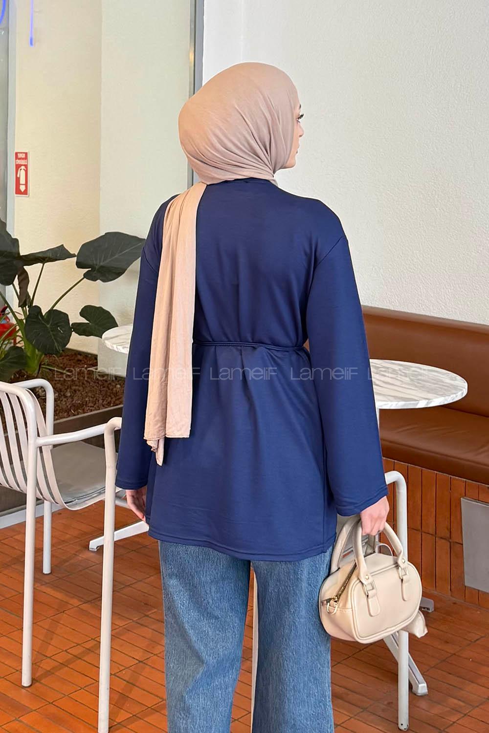 Navy Blue Crew Neck Cotton Tunic