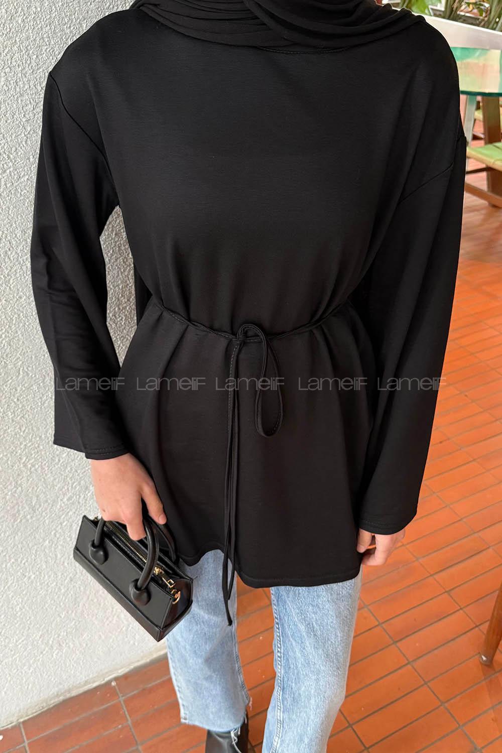 Lamelif Bağlama Detaylı Sweat Siyah