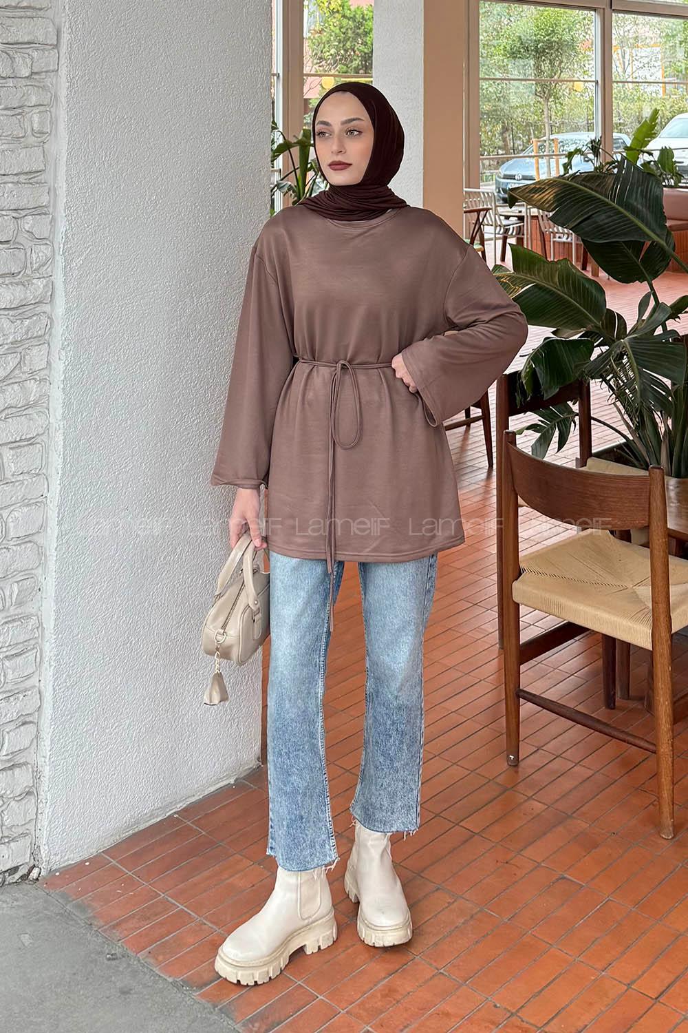 Lamelif Bağlama Detaylı Sweat Soft Kahve