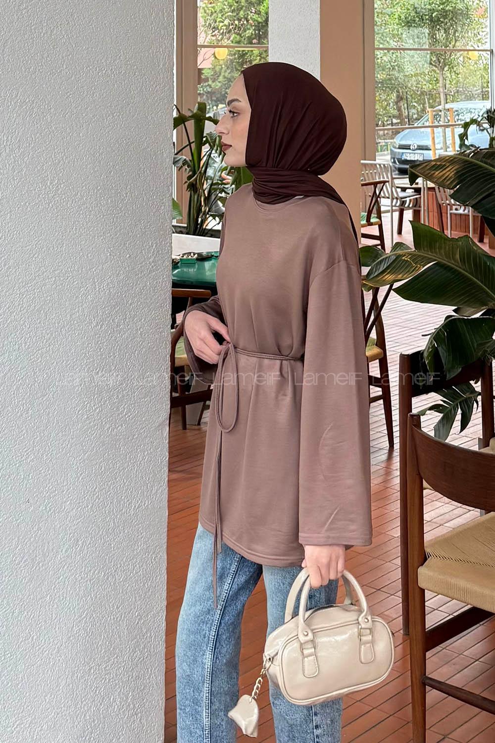 Lamelif Bağlama Detaylı Sweat Soft Kahve