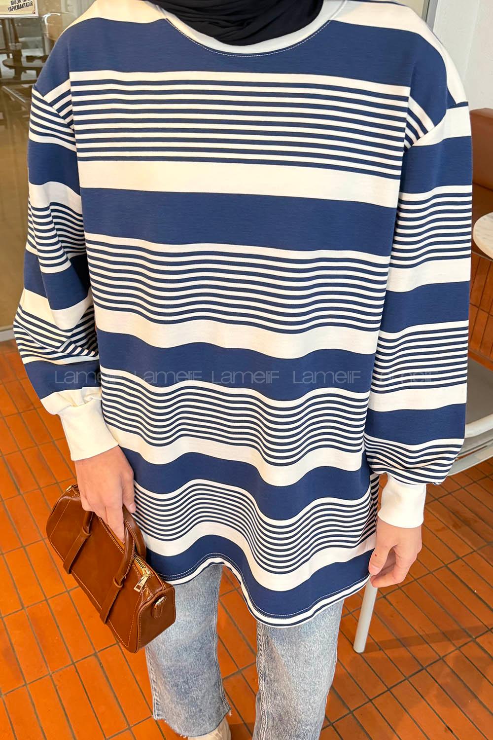 Navy Blue Crew Neck Cotton Tunic