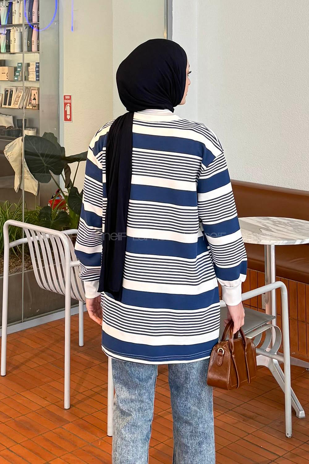 Navy Blue Crew Neck Cotton Tunic