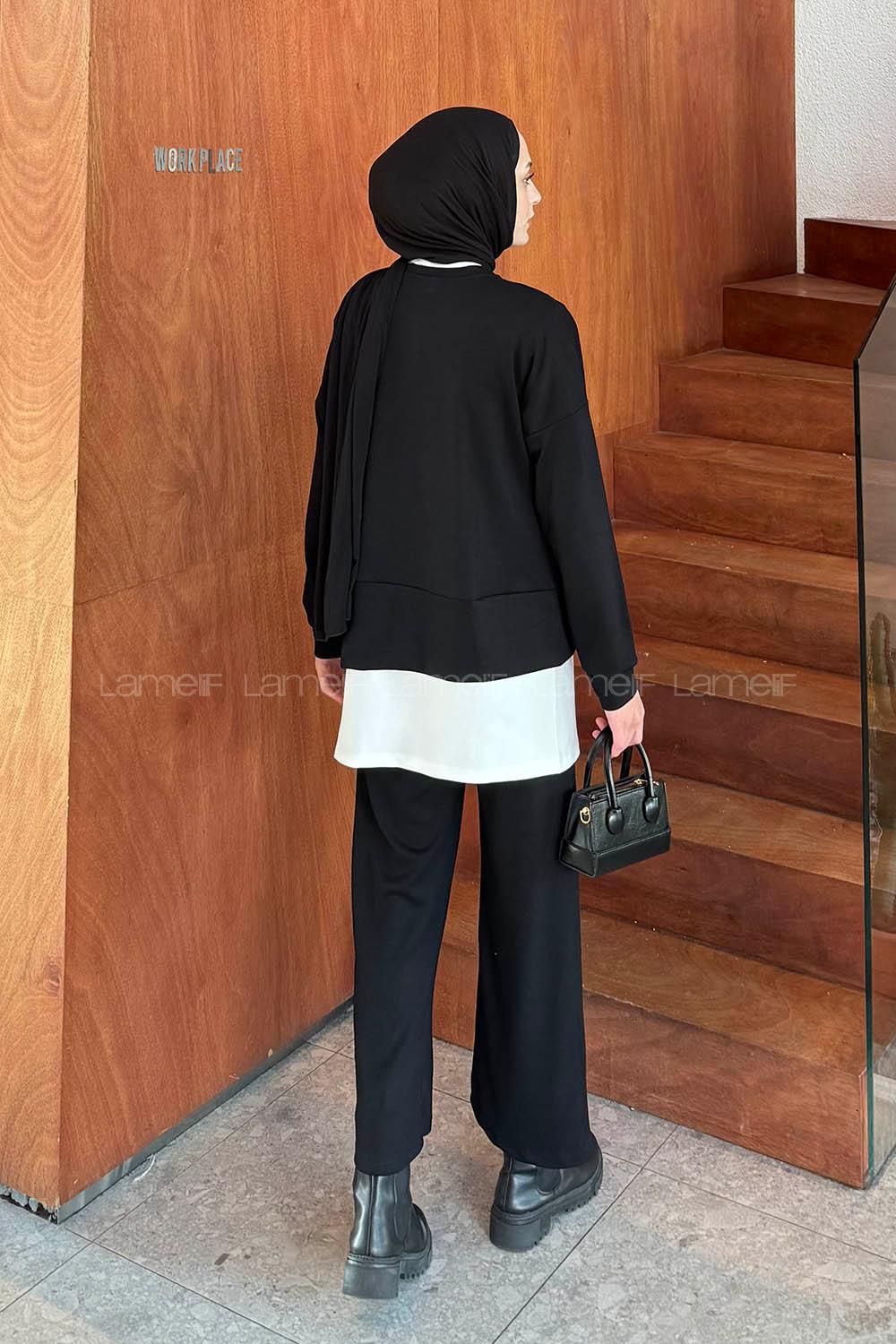 Lamelif Fermuarlı Garnili Takım Siyah