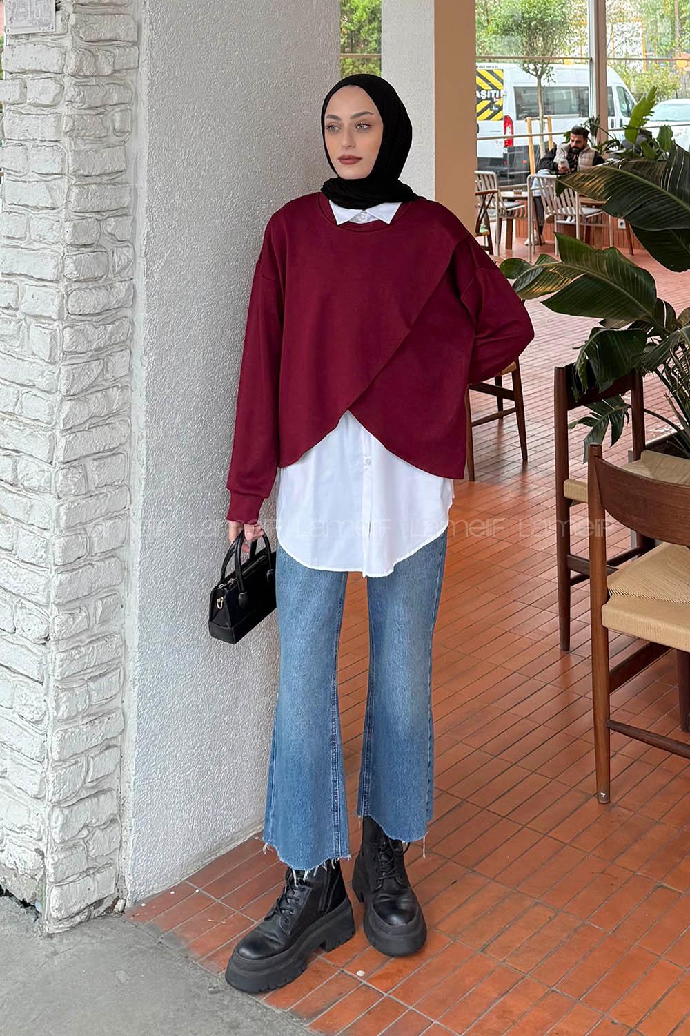 Lamelif İki Parça Tunik Bordo