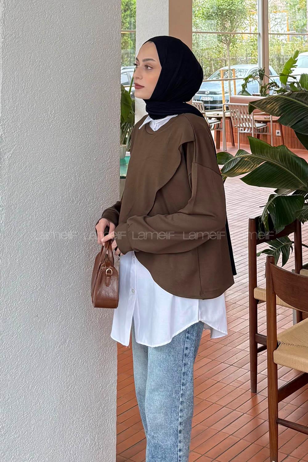 Lamelif İki Parça Tunik Kahverengi