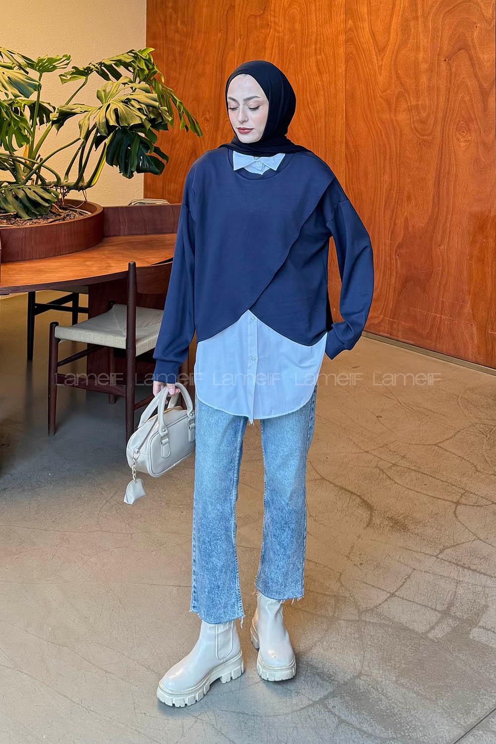 Lamelif İki Parça Tunik Lacivert