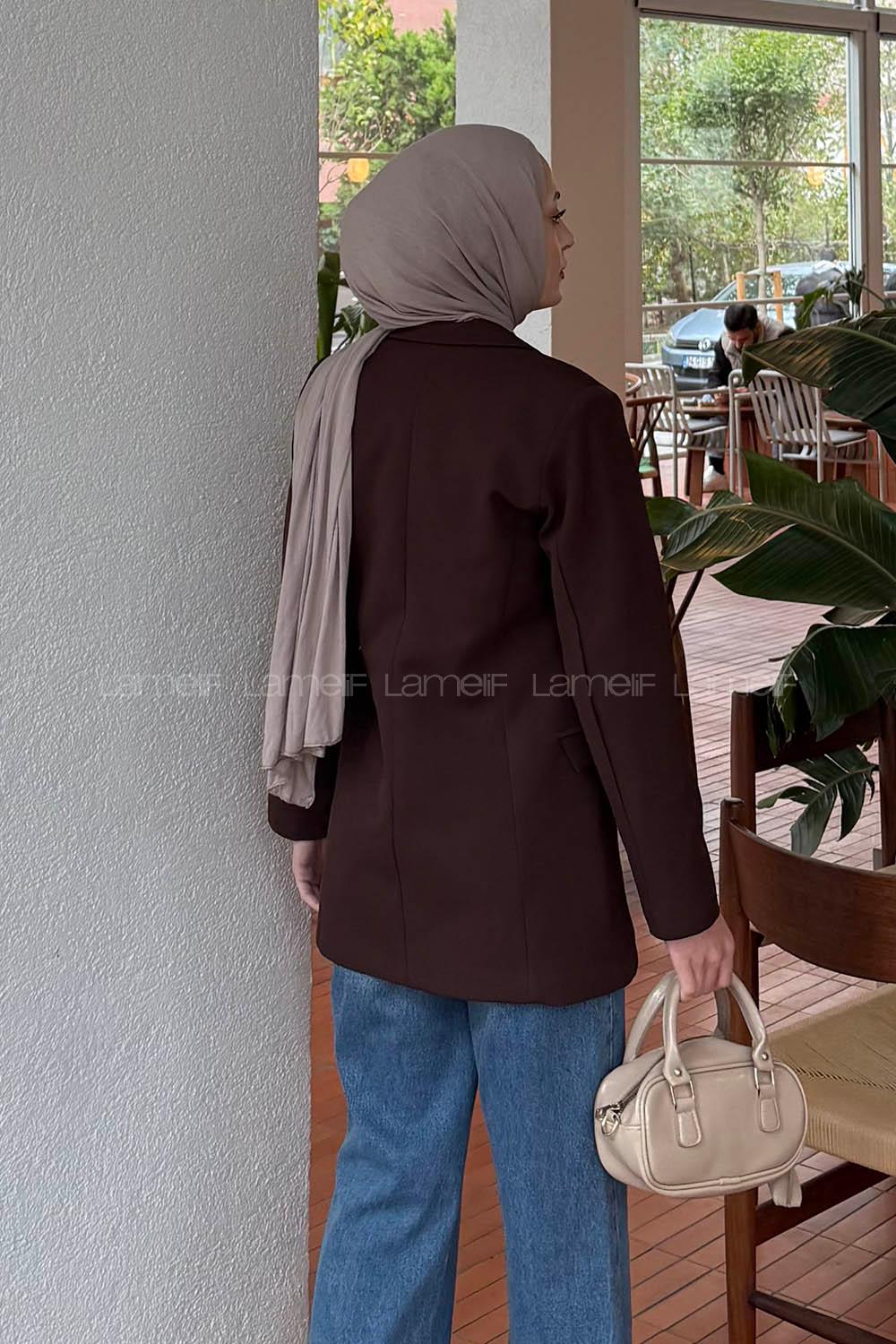 Lamelif Yan Bağlama Detaylı Ceket Acı Kahve