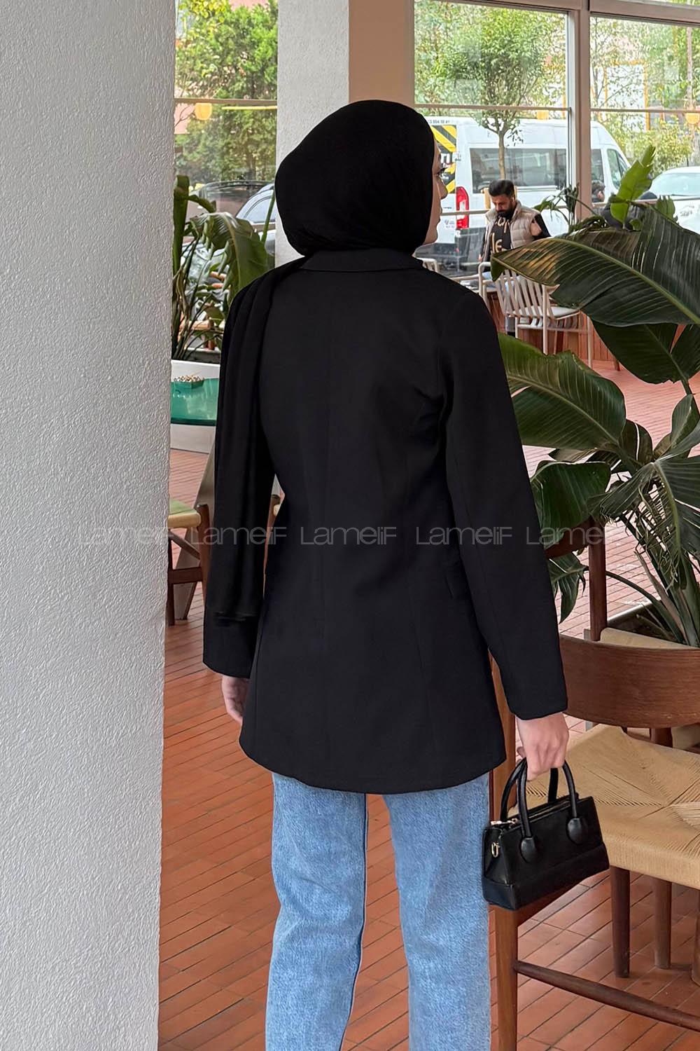 Lamelif Yan Bağlama Detaylı Ceket Siyah