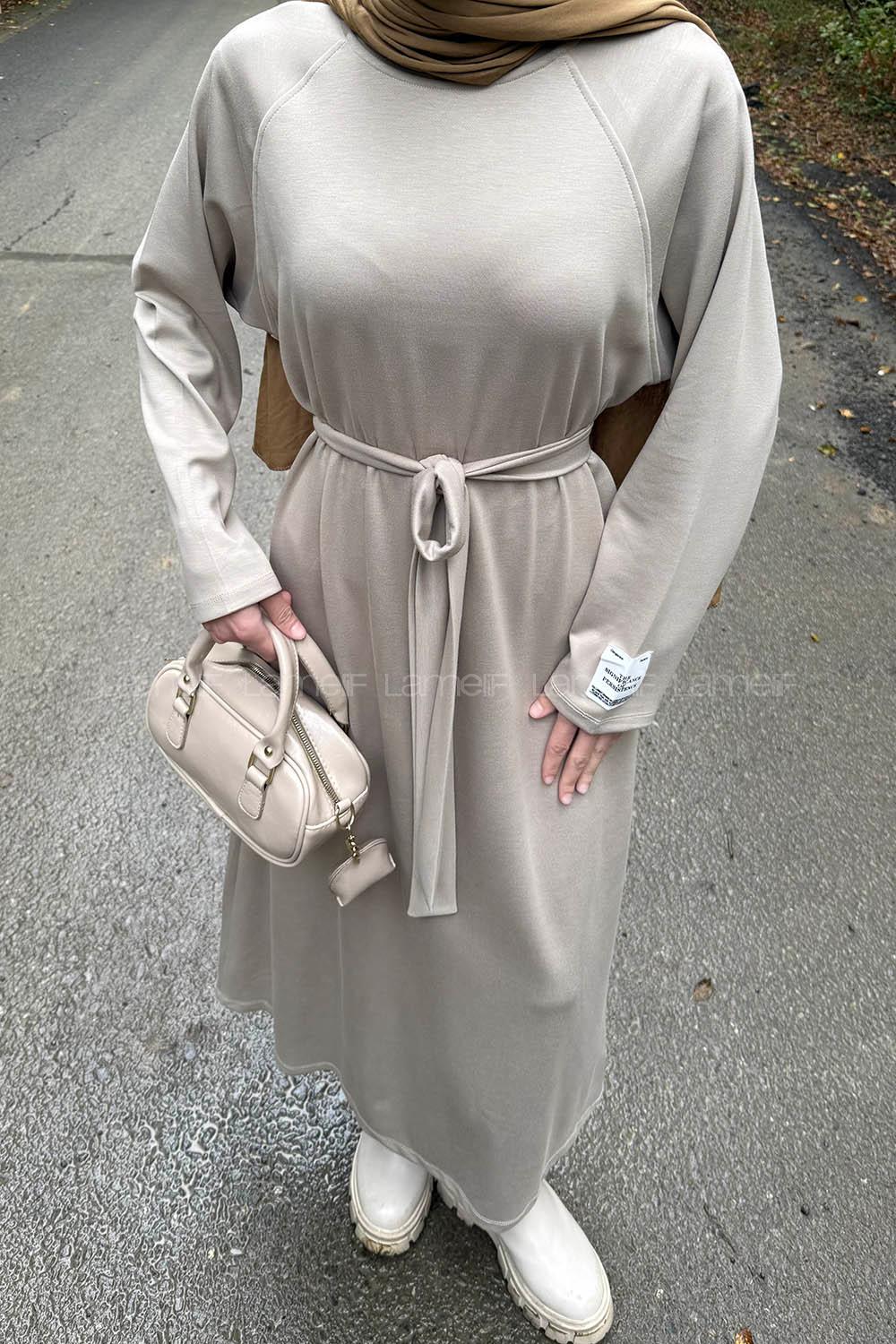 Lamelif Arma Detaylı Elbise Bej