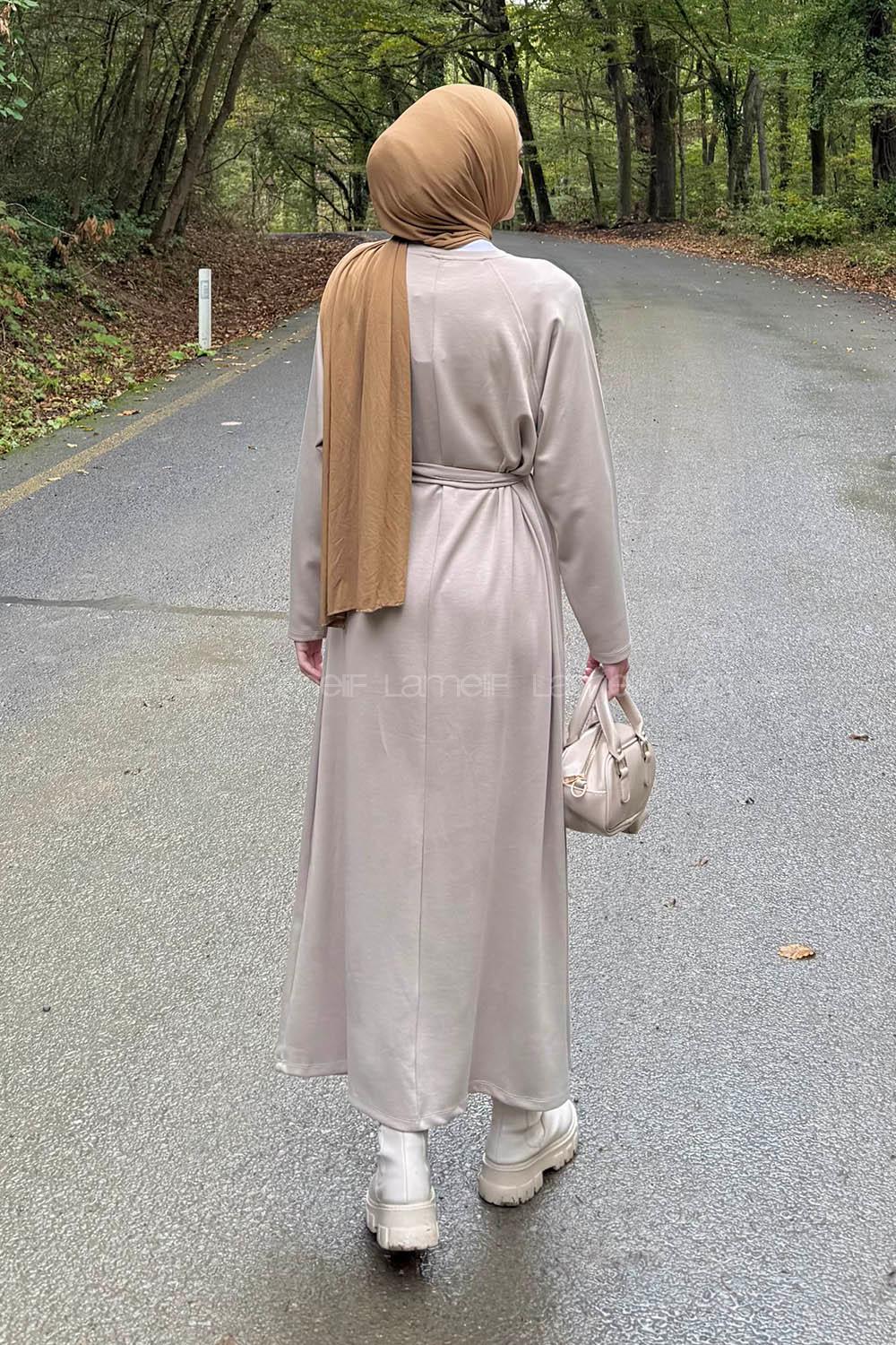 Lamelif Arma Detaylı Elbise Bej