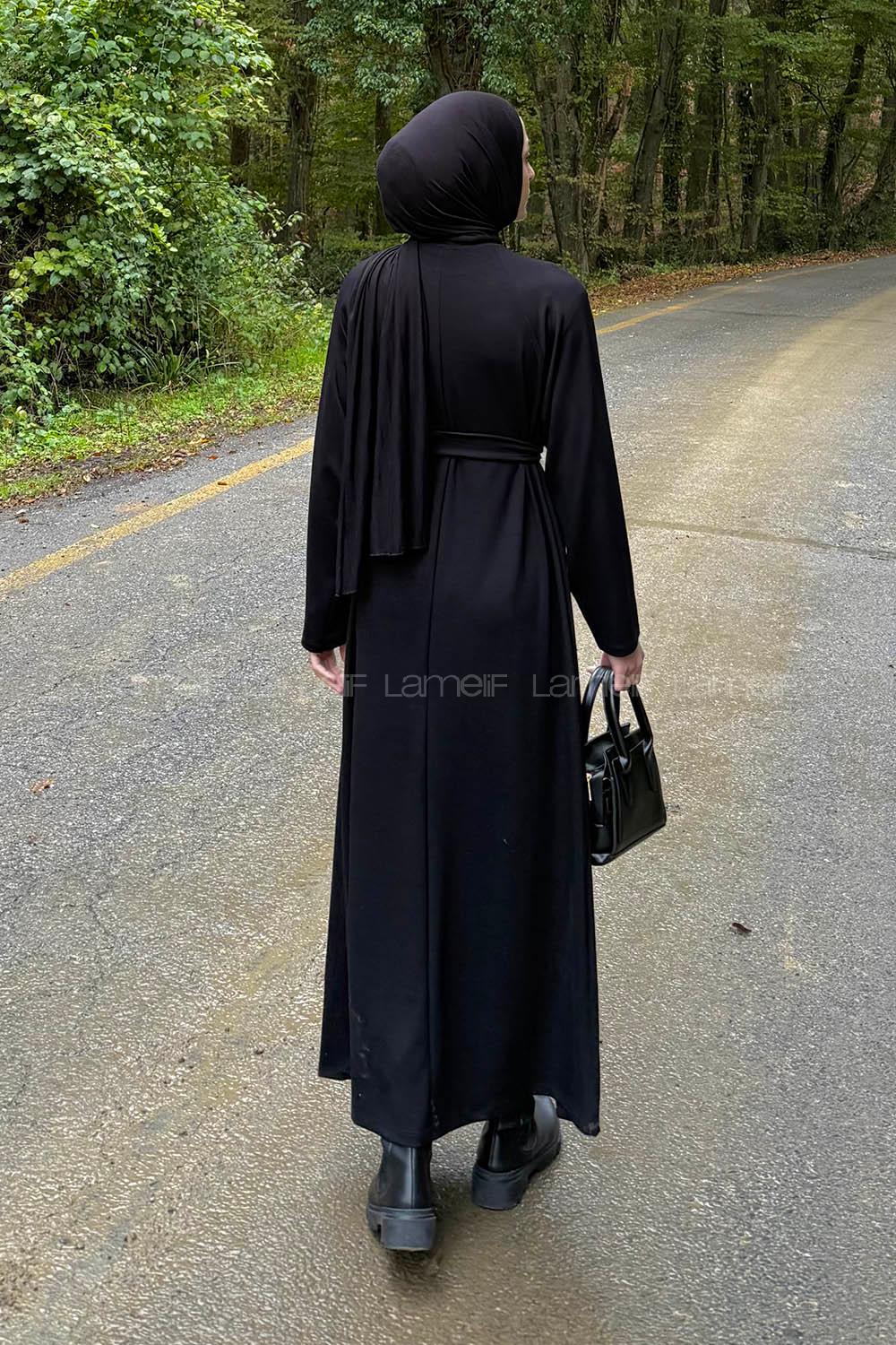 Lamelif Arma Detaylı Elbise Siyah