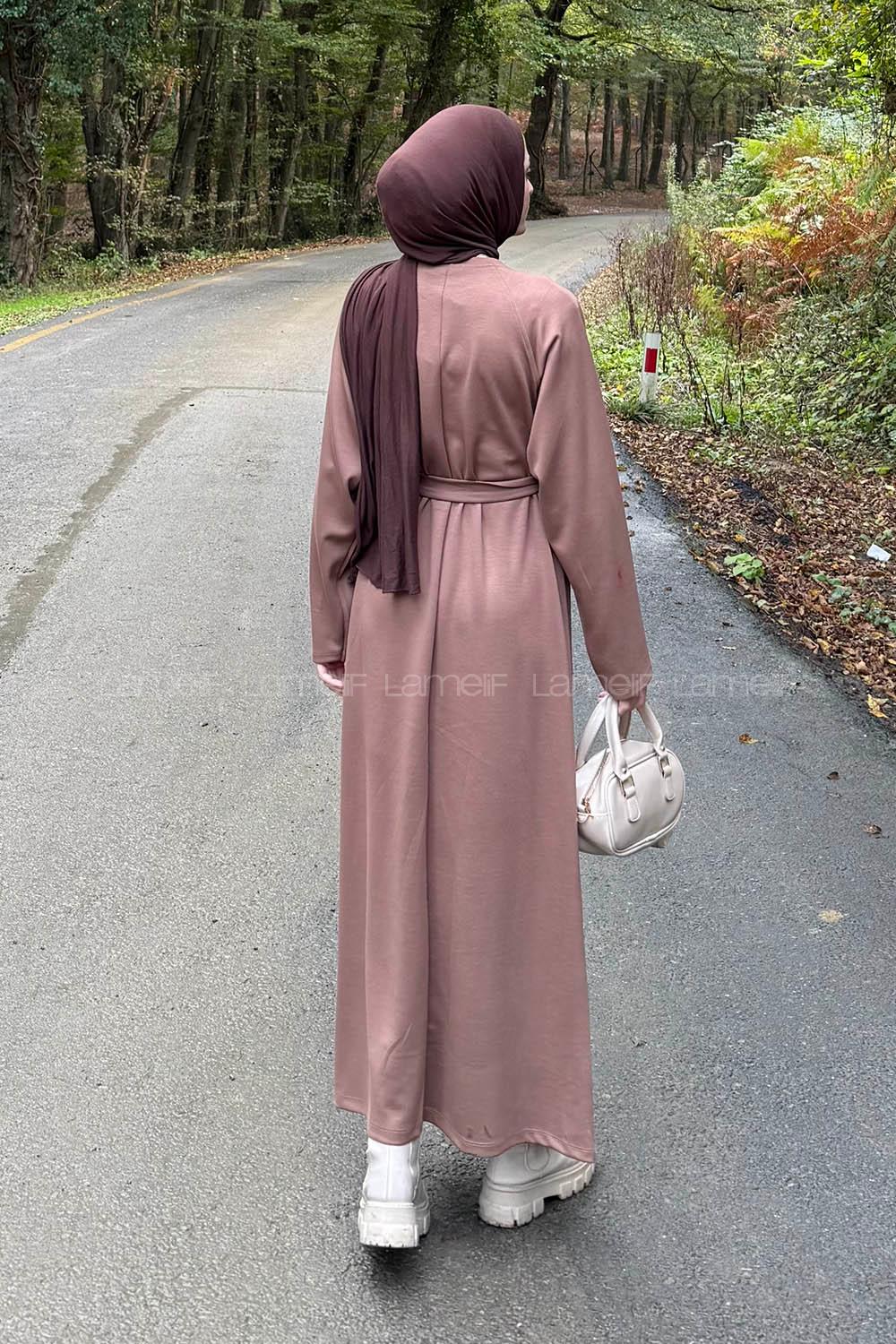 Lamelif Arma Detaylı Elbise Soft Kahve