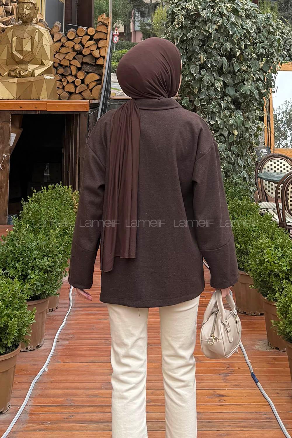 Lamelif Fermuarlı Tesettür Ceket Acı Kahve
