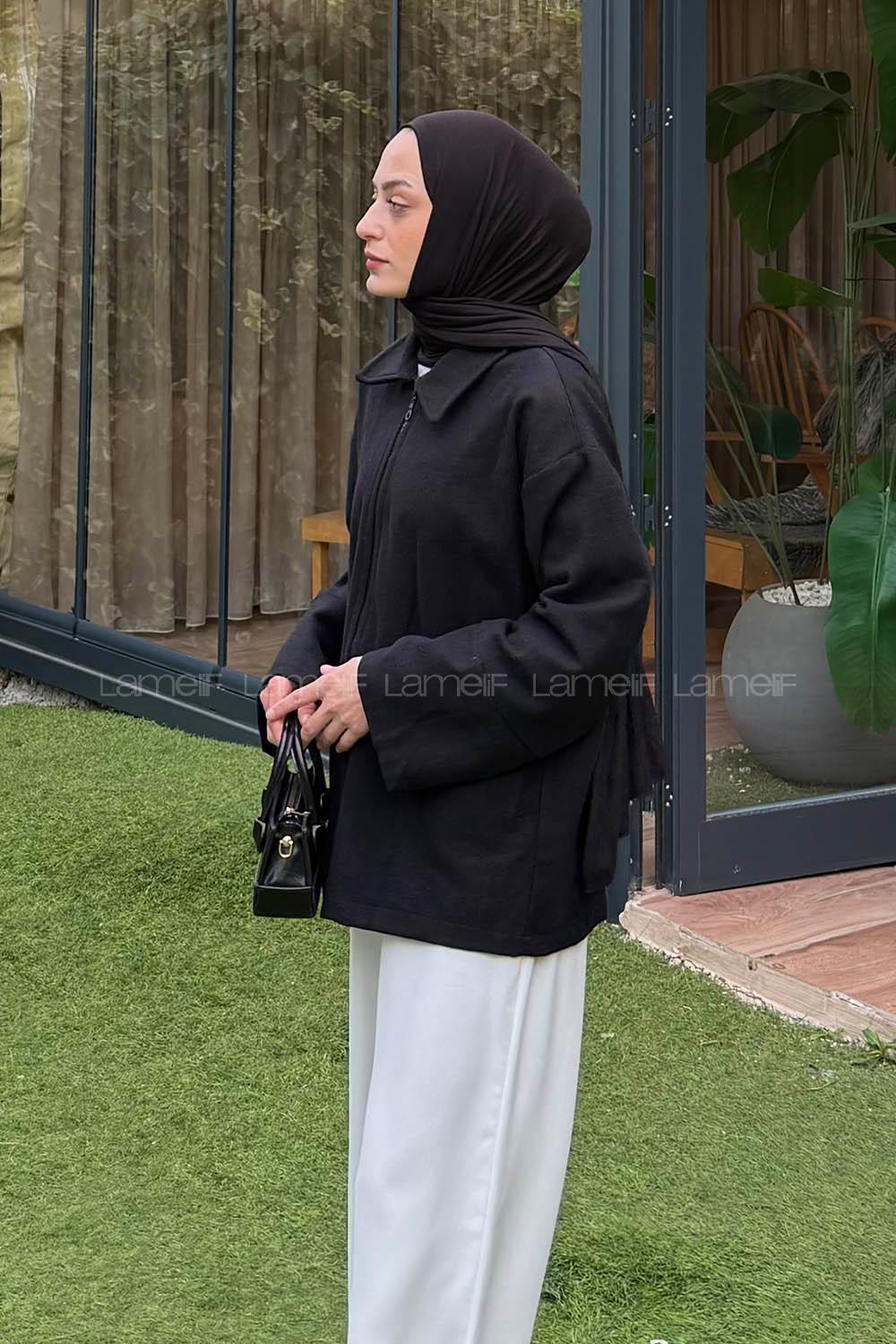 Lamelif Fermuarlı Tesettür Ceket Siyah