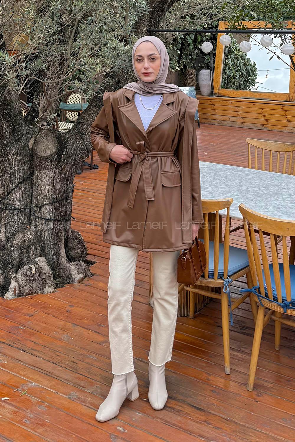 Bitter Brown Normal Neck Long Arm Skin Jacket