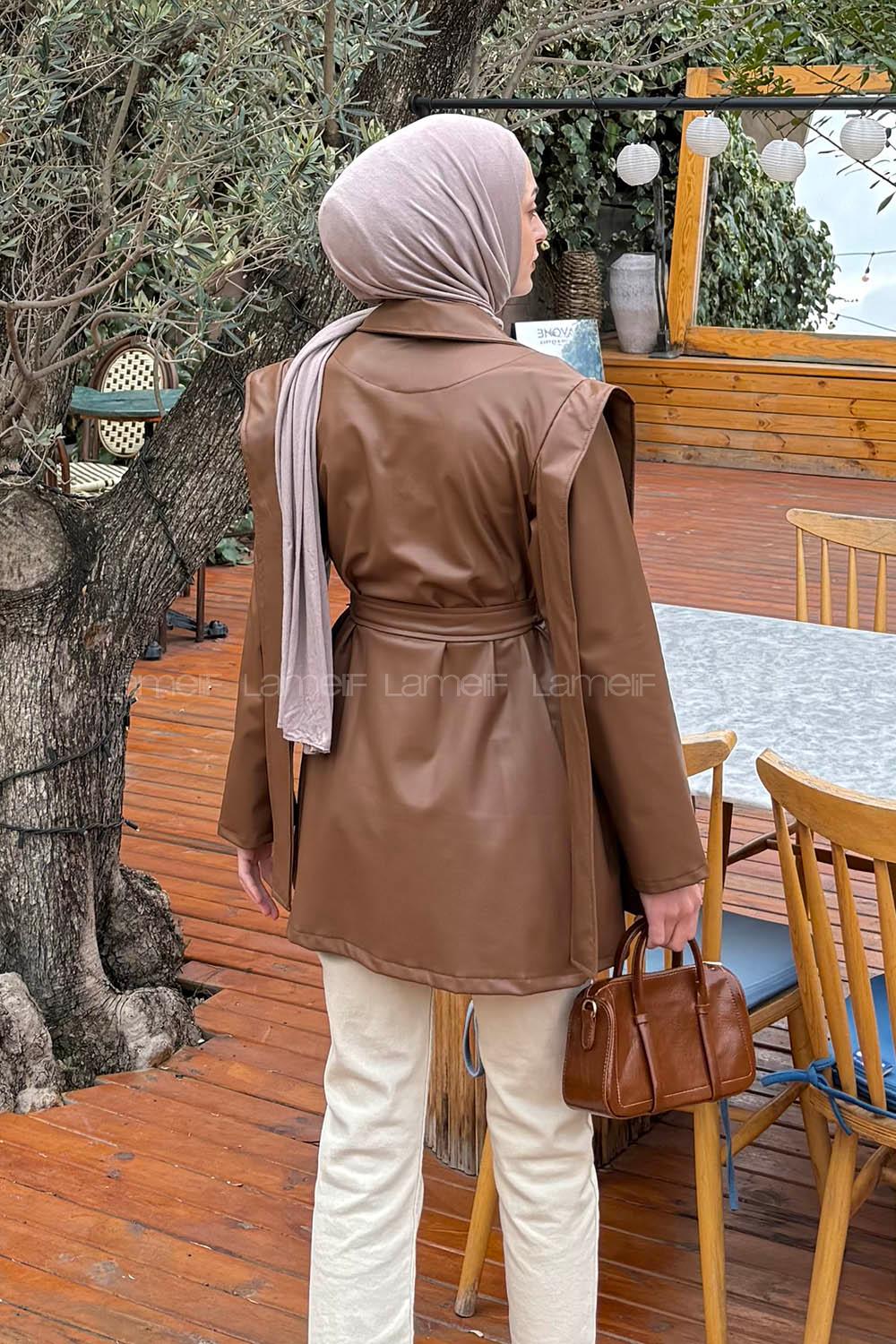 Bitter Brown Normal Neck Long Arm Skin Jacket