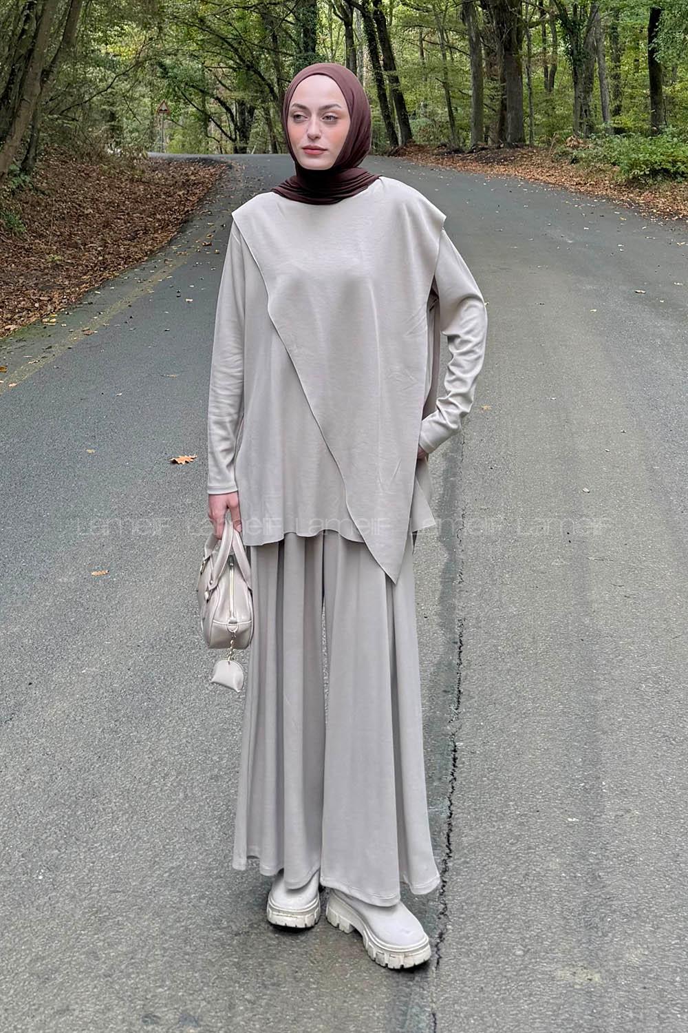 Lamelif Pelerinli Tesettür Takım Bej