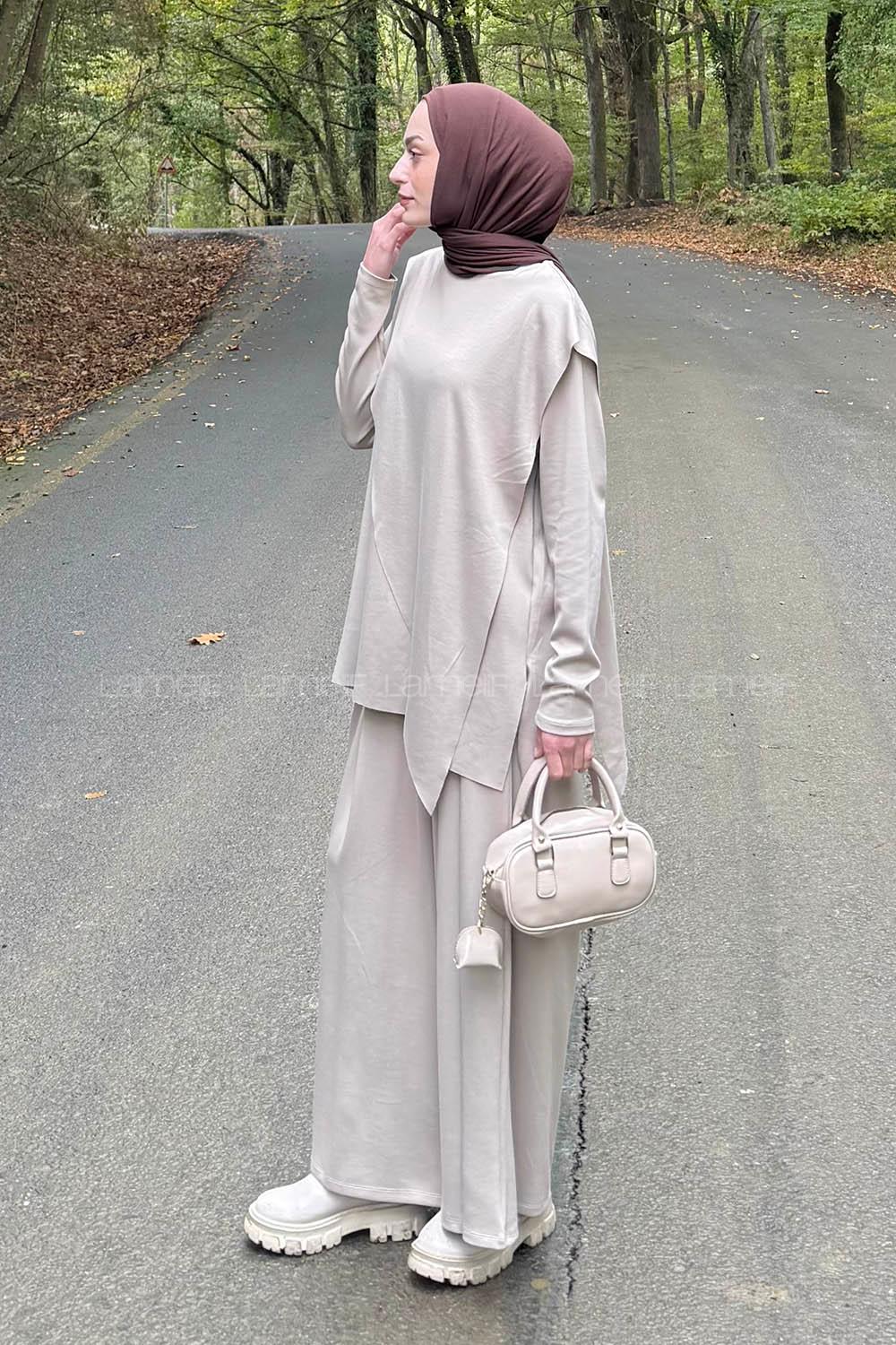 Lamelif Pelerinli Tesettür Takım Bej
