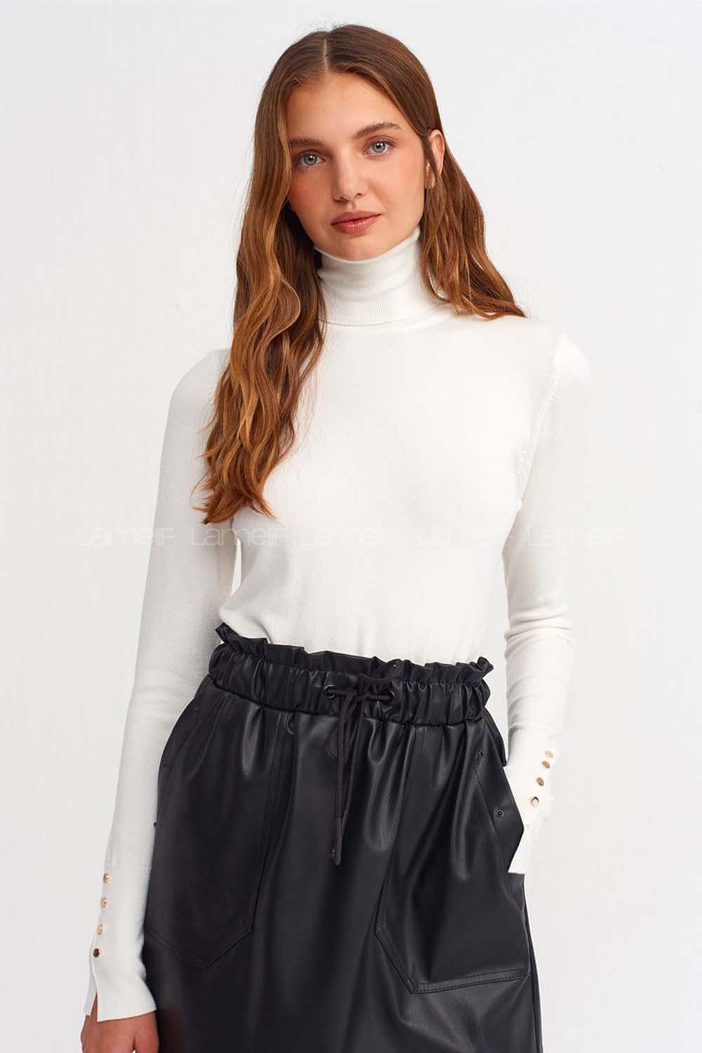 Lamelif Dilvin Balıkçı Yaka Kazak Ekru