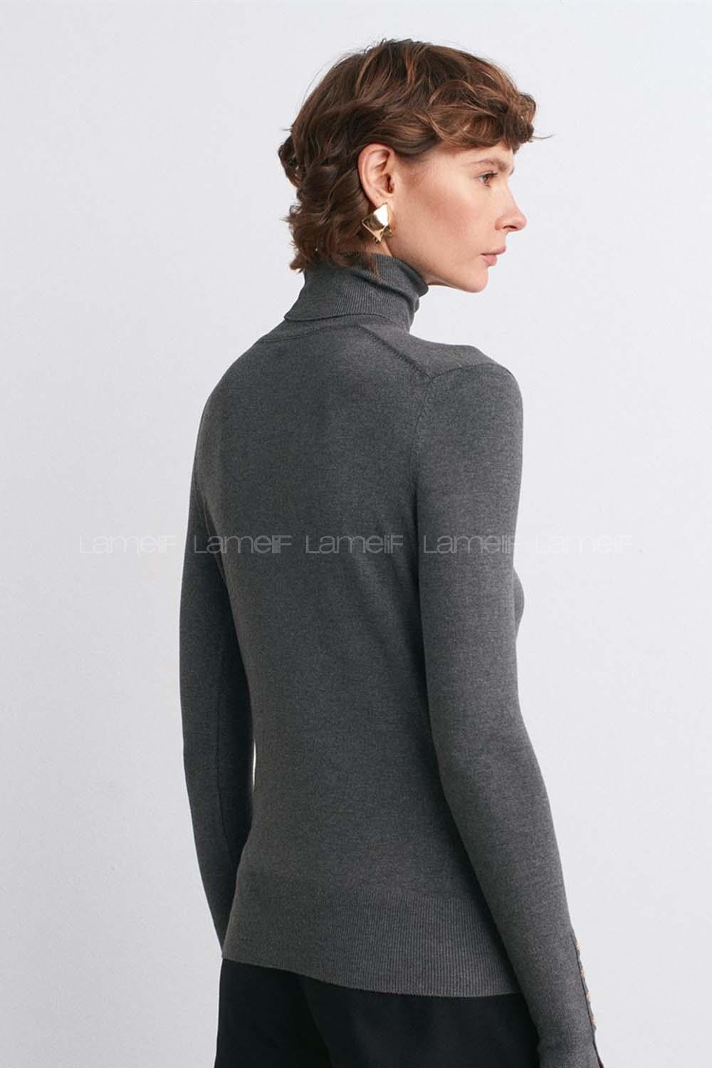 Lamelif Dilvin Balıkçı Yaka Kazak Koyu Füme