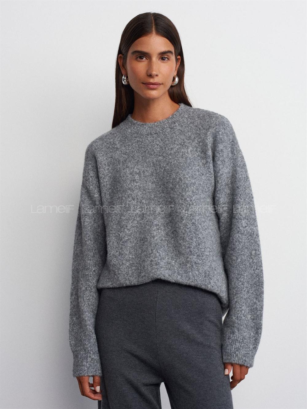 Lamelif Dilvin Bisiklet Yaka Yumuşak Dokulu Triko Kazak Füme